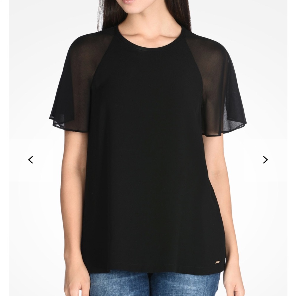 Armani Exchange Black Sheer Sleeve Blouse
